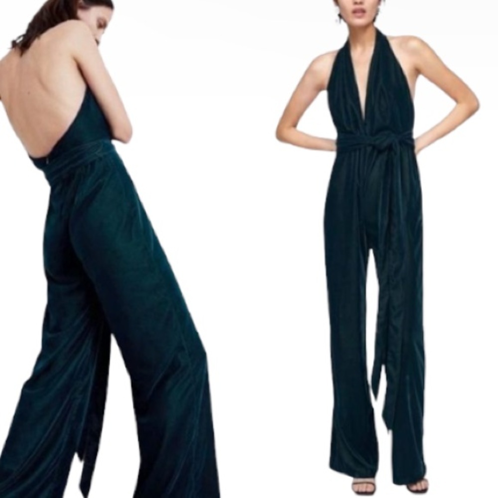 Zara Woman Green Velvet Halter Jumper - Women’s Size Small